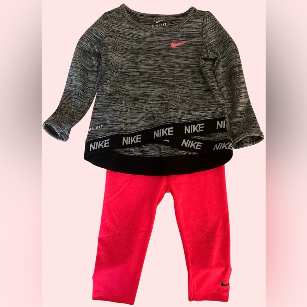 Baby Girl Nike Heather Gray Top and Bright Pink Leggings